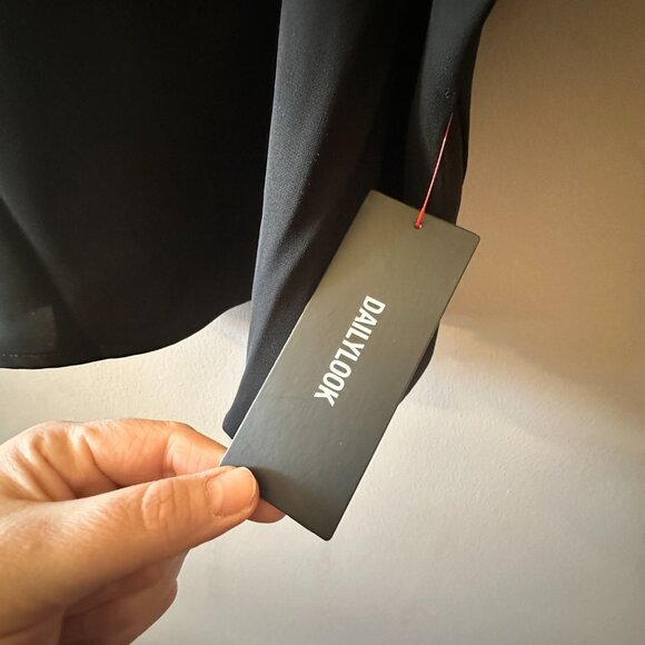 Women's S NWT Olivia Grey Black Lace Cold Shoulder Blouse Mock Neck - Picture 7 of 10